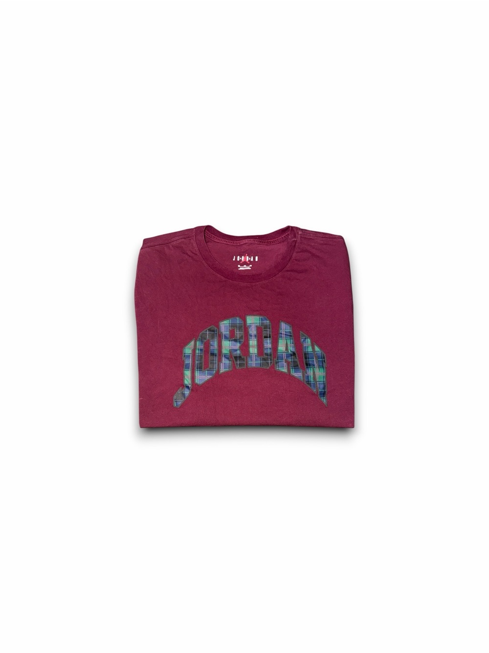 Nike Air Jordan Men's T-Shirt Plaid Spellout Logo Maroon Short Sleeve Size 3XL